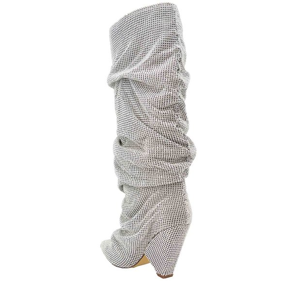 women's crystal rhinestone embellished slouch boots - Picture 6 of 7